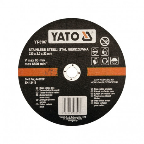 Yato Metal Cutting Disc YT-6107, 230mm, 6500min⁻¹, 22mm, 2mm, stainless steel, cutting