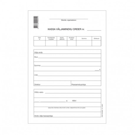 Blankett A5 kassa väljamineku order pikuti 100 lehte