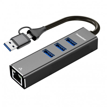 PremiumCord Adapter USB-C and USB-A to Gigabit 10/100/1000Mbps + 3x USB3.2 connector
