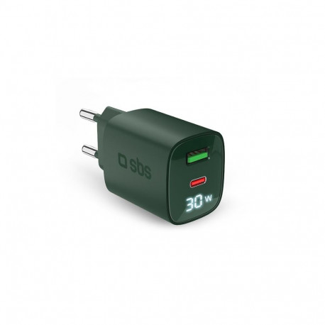 Charger SBS GaN 30W, USB-C, LCD, Green