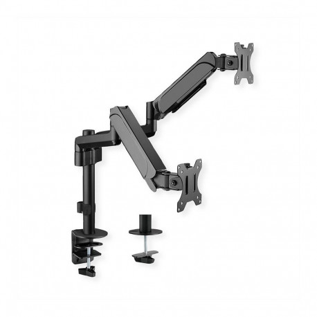 VALUE kahe ekraaniga LCD-kinnitusvars tugipostiga, 4 liigendit, lauakinnitus, 17-32-tolline, kuni 2x