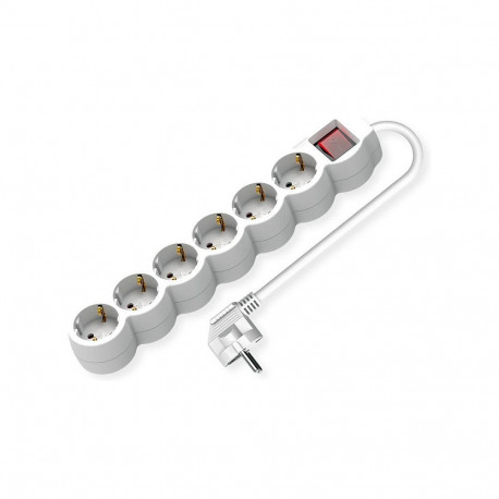 VALUE 6-osaline lülitiga pikendusjuhe, ümarad pesad, valge, 3 m
