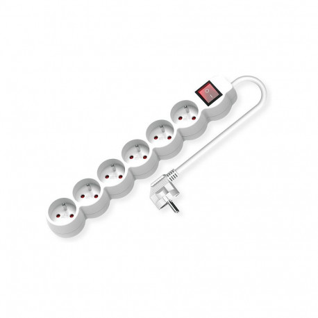 VALUE 6-pesaline lülitiga UTE pikendusjuhe, ümarad pesad, valge, 1,5 m