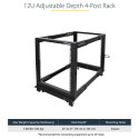 "StarTech 12U Adjustable Depth Open Frame 4 Post Server Rack w/ Casters / Levelers and Cable Managem