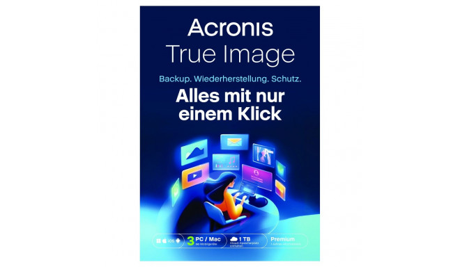 "Acronis True Image Premium - 3 Computers + 1 TB Acronis Cloud Storage - 1 year subscription - ESD-D