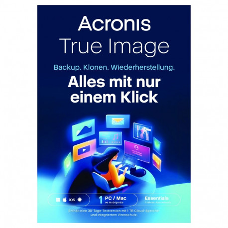 Acronis tarkvara True Image Essentials 1 arvuti 1-aastane tellimus ESD