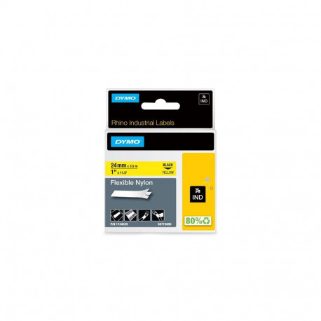 DYMO Rhino Industrial Flexible Nylon Labels | 24 mm x 3.5 m | Black Print on Yellow | Self-Adhesive 