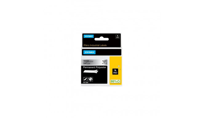 DYMO Rhino Industrial Permanent Polyester Labels | 19 mm x 5.5 m | Black Print on Metallic | Self-Ad