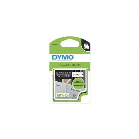 DYMO D1 High-Performance Permanent Polyester Labels | 12 mm x 5.5m Roll | Black Print on White | Sel
