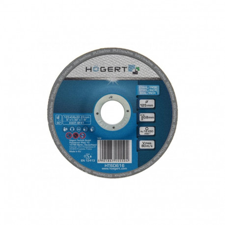 Hogert HT6D616 cutting wheel, 125mm, 0.8mm, corundum, 80m/s, 12250rpm, 22.2mm