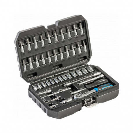 Hogert HT1R216 tööriistakomplekt 46 tk, CrV teras, 1/4" ajam, 72 hambuga pöördkäepide, SL/PH/PZ/T/H 