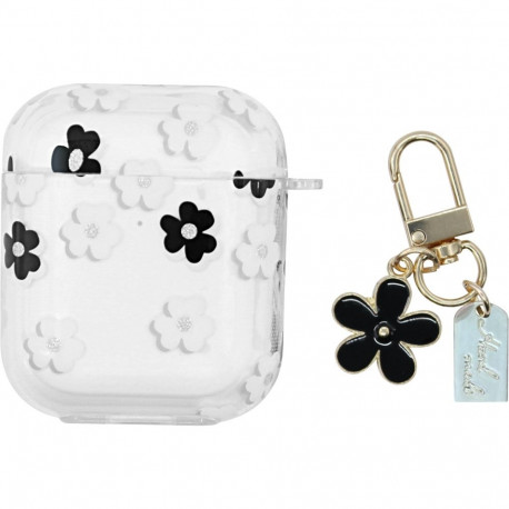 Airpods 1/2 laadimiskarbiümbris Trendybay CBAP211, läbipaistev must/valge lill