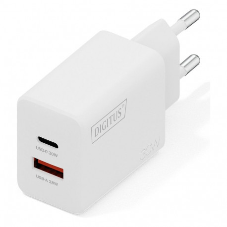 "DIGITUS USB GaN Charger 30W, 1x USB-C, 1x USB-A"