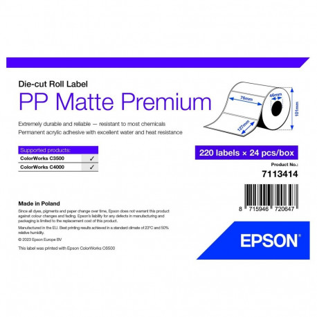 "EPSON PP Matte Label 76x127mm 220 Etiketten, Die-Cut"