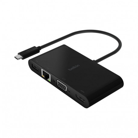 "Belkin USB-C auf Gigabit-Ethernet/HDMI/VGA/USB-A-Adapter, Schwarz"