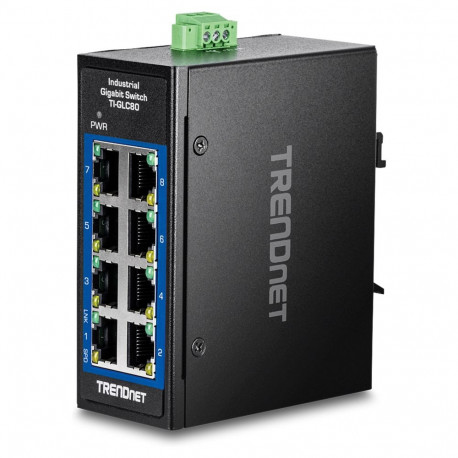 TRENDnet TI-GLC80 8-pordiline Gigabit tööstuslik DIN-liistu mini