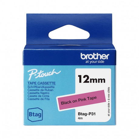 "Schriftband Brother 12mmx4m schwarz/pink BTAG-P31"
