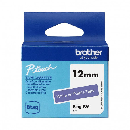 "Schriftband Brother 12mmx4m weiß/lila BTAG-F35"