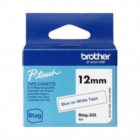 Brother etiketiteip 12mmx4m sinine/valge BTAG-233
