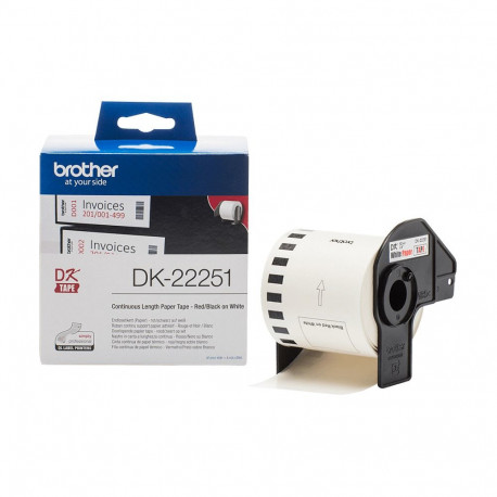 "Brother DK22251 Endlosetiketten (Papier) – schwarz-rot auf weiß, 62mm x 15,24 m"