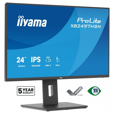 "60,5cm/23,8"" (1920x1080) iiyama ProLite XB2497HSN-B1 16:9 FHD IPS 1ms 100Hz HDMI DisplayPort USB-C