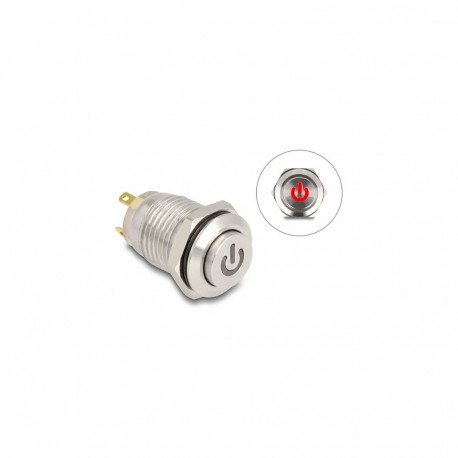 "Drucktaster zum Einbau 12 mm 4 x Lötanschluss LED rot Powersymbol tastend"