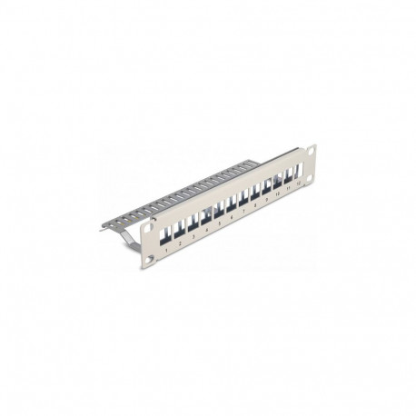 "10"" Keystone Patchpanel 12 Port mit Entlastungsschiene 1 HE grau"