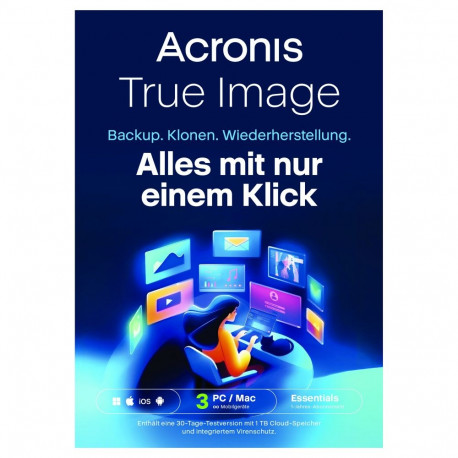 Acronis True Image Essentials 3 arvutit 1 aasta tellimus ESD-allalaadimine