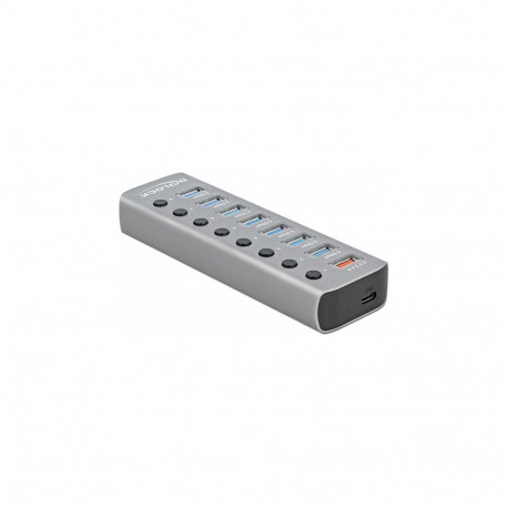 USB 5 Gbps jaotur 7 pordiga + 1 kiirlaadimisport + 1 USB-C™ PD 3.0 port lüliti ja valgustusega