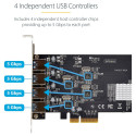 4-pordiline USB-A PCIe kaart 5Gbps