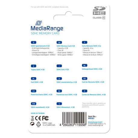 MediaRange 4GB SDHC CL.10 mälukaart