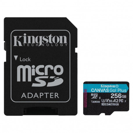 Kingston 256GB microXC Canvas Go Plus Gen4 200MB/s A2 U3 V30 mälukaart + adapter