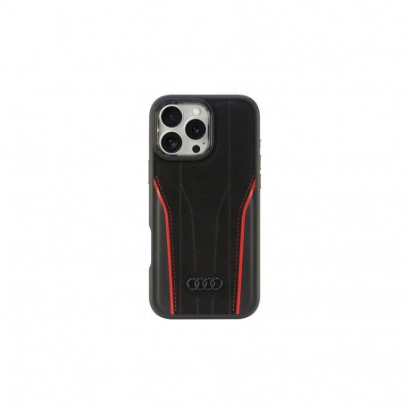 Audi Genuine Leather MagSafe iPhone 16 Pro Max 6.9" black-red hardcase AU-TPUPCMIP16PM-R8/D3-RD