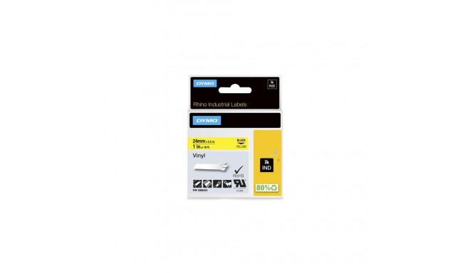 DYMO Rhino Industrial Vinyl Labels | 24 mm x 5.5 m | Black Print on Yellow | Self-Adhesive | for Lab