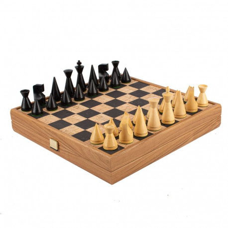 Chess Set - Manopoulos Cork 40cm Modern Wooden Pieces Black