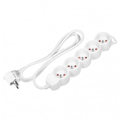 5-kordne pikendusjuhe 2P+Z, 3m H05VV-F 3x1,5mm2, Imax=16A, lame pistik, valge