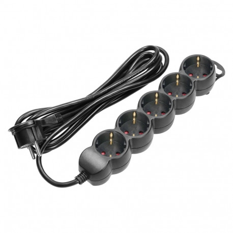 5-kordne pikendusjuhe 2P+Z (Schuko), 5m H05VV-F 3x1,5mm2, Imax=16A, lame pistik, must