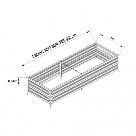 Galvanized raised garden bed ZINCALU 1 x 2m height 34cm