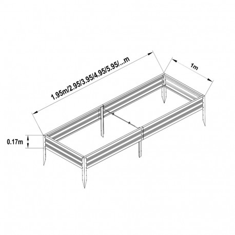 Galvanized raised garden bed ZINCALU 1 x 2m height 17cm