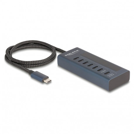 Delock USB 10 Gbps jaotur 7 USB Type-C pordiga, 6 x andmeporti + 1 x andme- ja PD 20 W port võimsusn