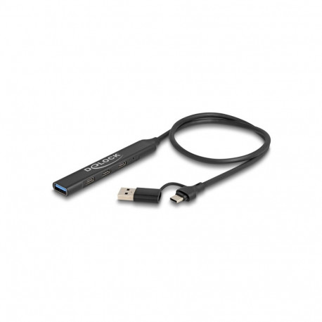 Delock 4 pordiga õhuke usb-jaotur USB Type-C või USB Type-A, 3 x USB 5 Gbps USB Type-C + 1 x USB 5 G