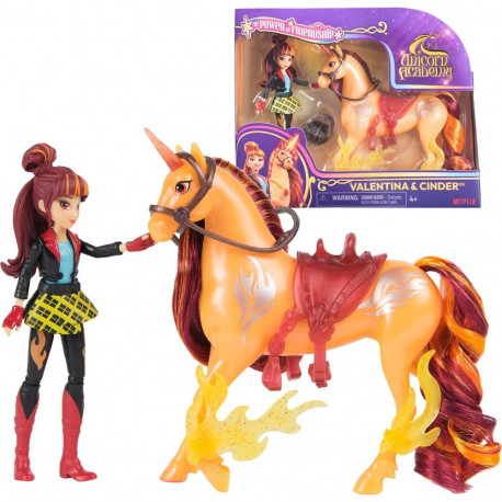 Unicorn Academy - Valentina und Einhorn Cinder (mit echter Mähne und Schweif sowie Bürste)
