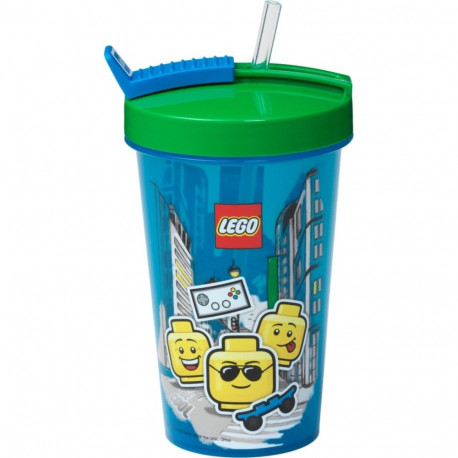 Room Copenhagen LEGO cup with straw Iconic Boy Bright Blue (blue/green, 500ml)