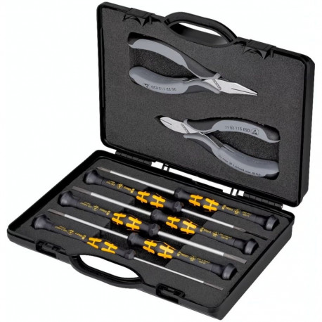 Elektronikzangen-Set ESD, 8-teilig (schwarz/grau, Ausführung ESD, elektrisch ableitend)
