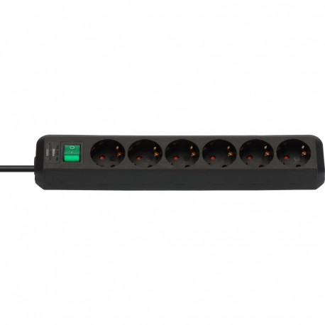 Eco-Line Steckdosenleiste 6-fach (schwarz, 3 Meter)