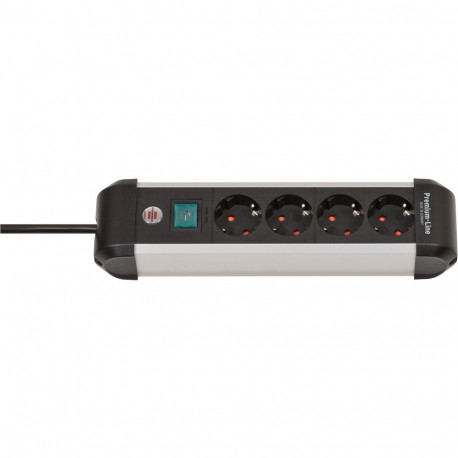 Premium-Alu-Line Steckdosenleiste 4-fach (schwarz/aluminium, 1,8 Meter Kabel, mit Sicherheitsschalte