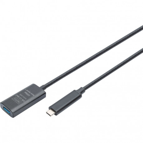 Aktives USB 3.2 Gen 2 Verlängerungskabel, USB-C Stecker > USB-A Buchse (schwarz, 5 Meter, Repeater K