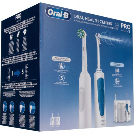 Oral-B Center OxyJet Reinigungssystem - Munddusche + Oral-B Pro 1 (weiß)