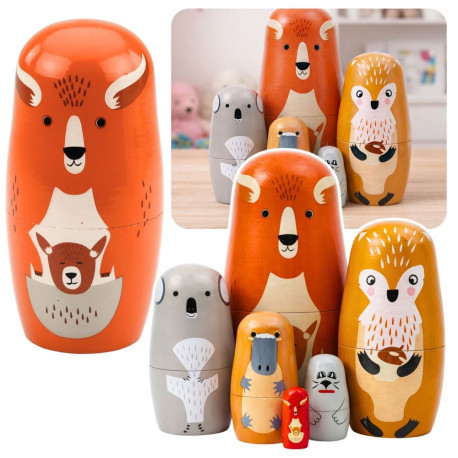 Puidust metsloomade matrjoškade komplekt, 6 tk
