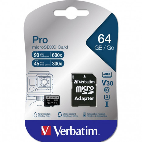 Verbatim microSDXC Pro 64GB Class 10 UHS-I koos adapteriga